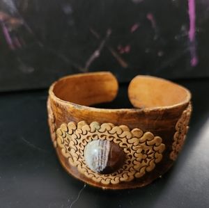 Wood and stone cuff bracelet